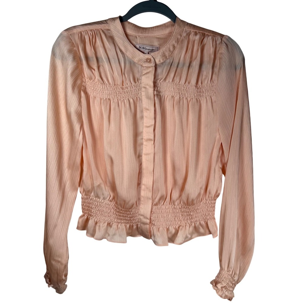 BCBG Generation NWT Juniors Small Smocked Ruffle Blouse Top Balletcore‎ Coquette